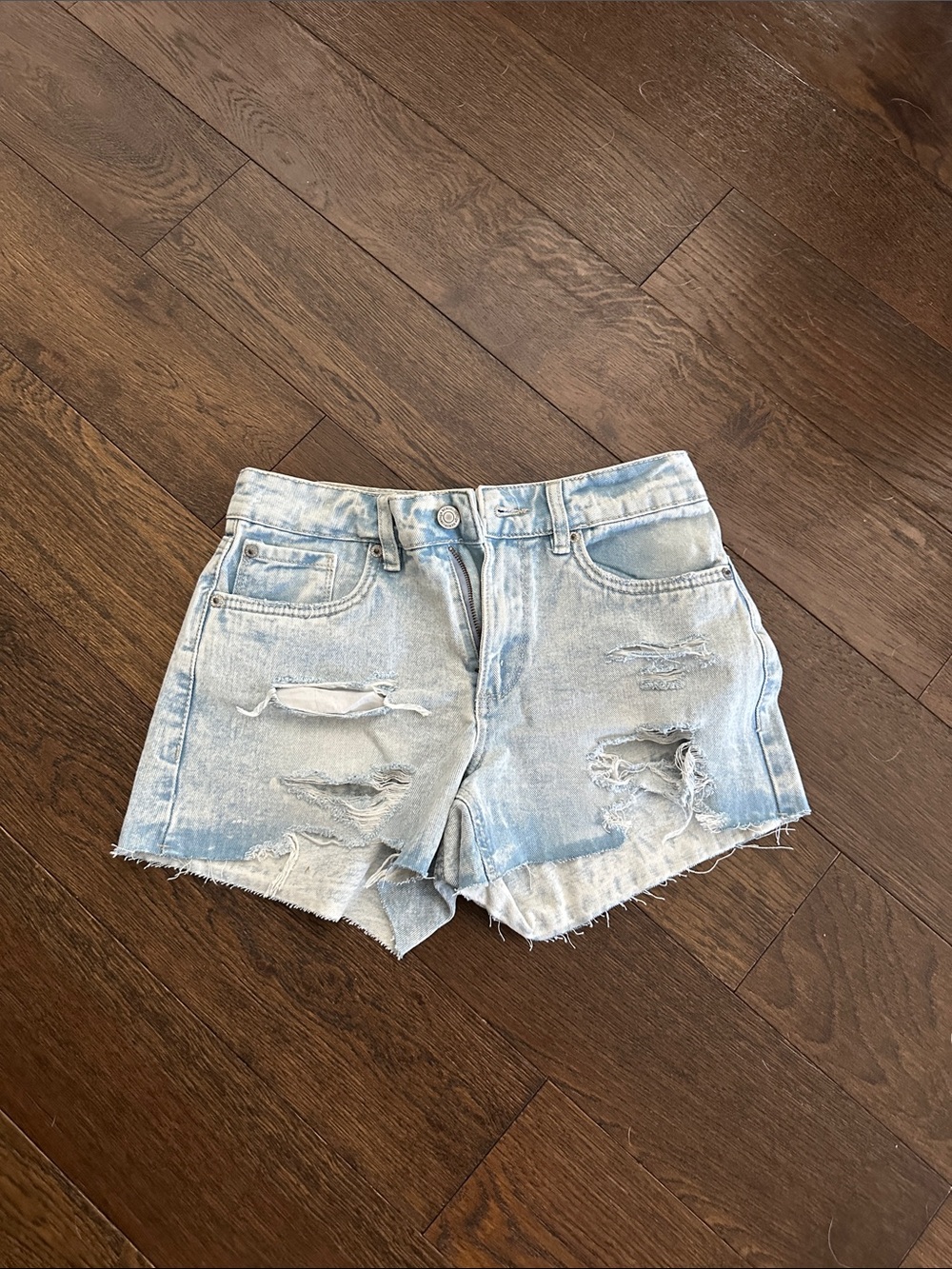 refuge Light Blue Distressed Denim Shorts